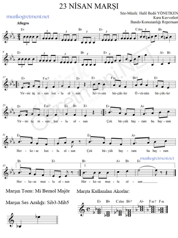 marslar muzikogretmeniNET 12 Marşların Piyano Akorları – Kolay ve Detaylı Akor Çözümleri