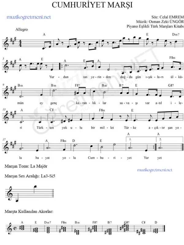 marslar muzikogretmeniNET 13 Marşların Piyano Akorları – Kolay ve Detaylı Akor Çözümleri