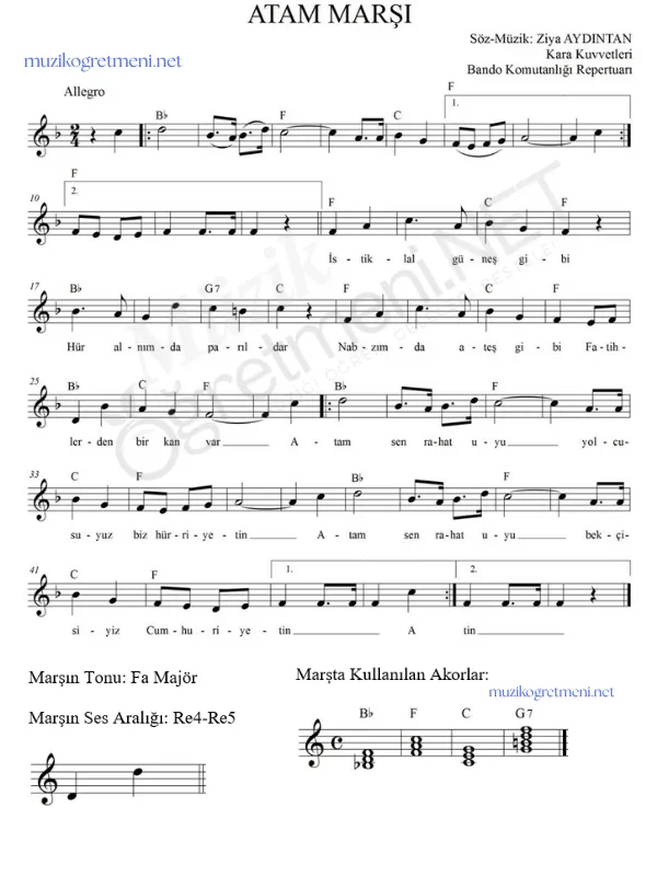 marslar muzikogretmeniNET 17 Marşların Piyano Akorları – Kolay ve Detaylı Akor Çözümleri