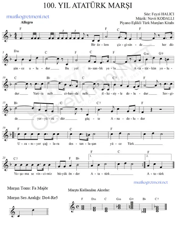 marslar muzikogretmeniNET 18 Marşların Piyano Akorları – Kolay ve Detaylı Akor Çözümleri