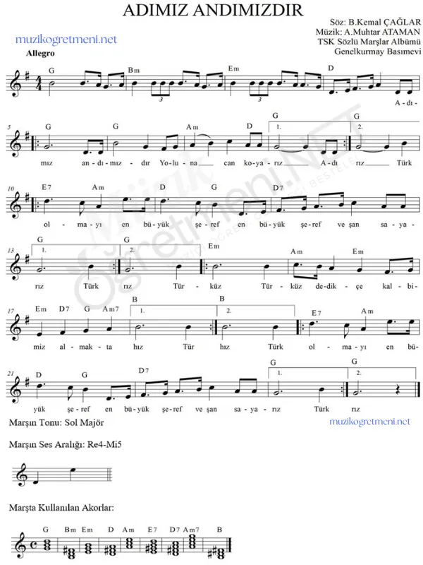 marslar muzikogretmeniNET 8 Marşların Piyano Akorları – Kolay ve Detaylı Akor Çözümleri